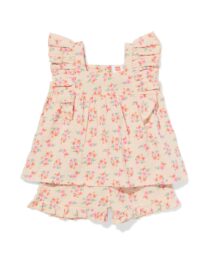 baby kledingset mousseline bloemen ecru