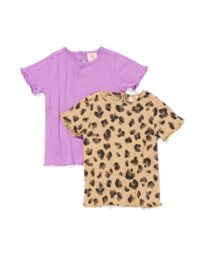 HEMA Baby T-shirts Rib Dieren - 2 Stuks Paars (paars)