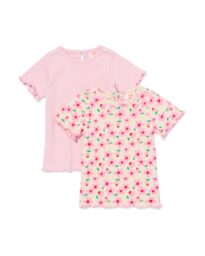 HEMA Baby T-shirts Rib Bloemen - 2 Stuks Roze (roze)