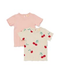 baby T-shirts rib kersen - 2 stuks lichtroze