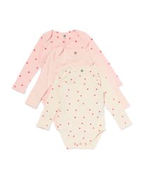 051 Rompers Katoen Met Stretch Hartjes - 3 Stuks Roze (roze)