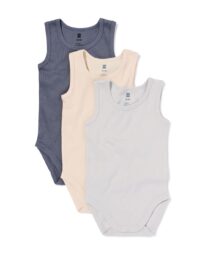 rompers rib katoen met stretch - 3 stuks blauw