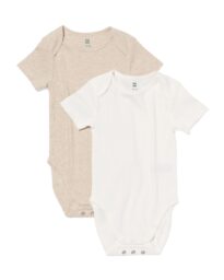 HEMA Meegroeirompers Rib Bamboe Met Stretch - 2 Stuks Beige (beige)