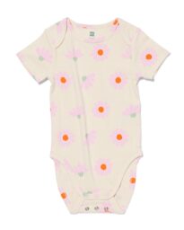 meegroeiromper rib bamboe met stretch bloemen roze