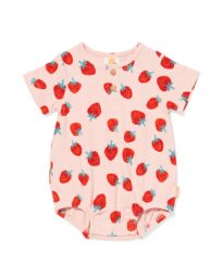 HEMA Newborn Romper Rib Katoen Met Stretch Aardbeien Lichtroze (lichtroze)