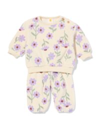 HEMA Newborn Kledingset Velours Bloemen Ecru (ecru)