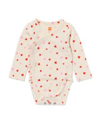HEMA HEMA Newborn Meegroei Overslagromper LENZING™ ECOVERO™ Rib Hartjes Ecru (ecru)