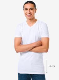Heren T-shirt Slim Fit V-hals Extra Lang