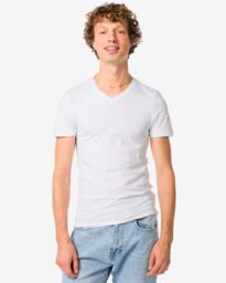 HEMA Heren T-shirts Slimfit V-hals - 2 Stuks Wit (wit)