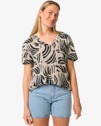 HEMA Dames T-shirt Evie Met Linnen Zand (zand)