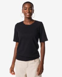 HEMA Dames T-shirt Clara Rib Zwart (zwart)