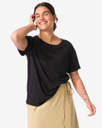 HEMA Dames T-shirt Evie Met Linnen Zwart (zwart)