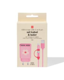HEMA Opladerset USB-C & 8-pins Bloemen Roze