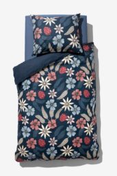051 Dekbedovertrek 140x200/220cm Zacht Katoen Bloemen Blauw (blauw)