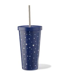 HEMA HEMA Drinkbeker Met Rietje 500ml Rvs Sterren (blauw)