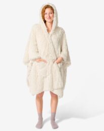 Dames Bankponcho One Size Capuchon En Zakken Crème