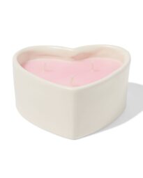 HEMA Kaars Drie Lonten 13x10cm Keramiek Hartvorm Roze