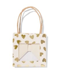 HEMA HEMA Cadeautasje Met Venster 10x11x11cm Wit Hartjes Goud
