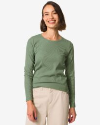 HEMA HEMA Dames T-shirt Clara Rib Groen (groen)