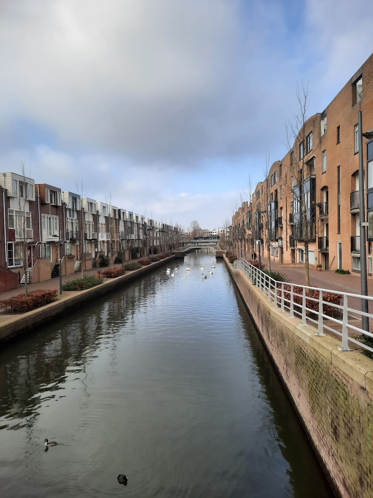 Almere — Kanaal tussen moderne woningen en bruggen