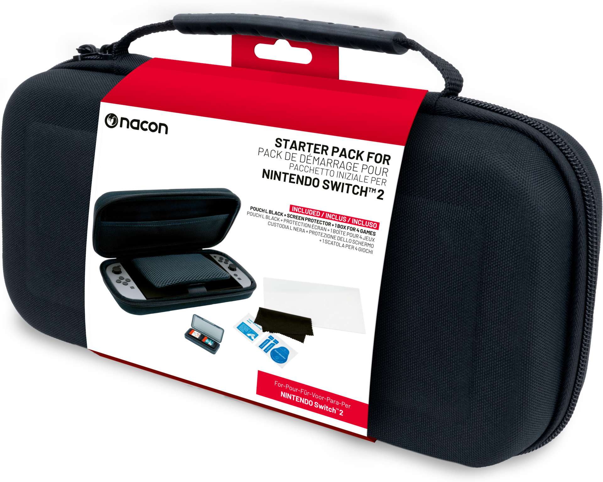 Nacon Switch 2 Starter Pack - Pouch (Black) + Screen Protector + Game Cases