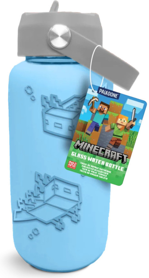 Minecraft Glass Bottle Glass Water Bottle with Sleeve - Axolotl